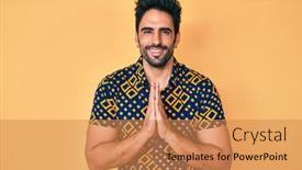  Presentation with 80s disco - PPT layouts consisting of handsome-hispanic-man-with-beard background and a coral colored foreground