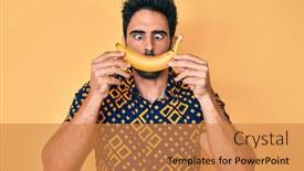  Presentation with beard - Cool new slide set with handsome-hispanic-man-with-beard backdrop and a gold colored foreground