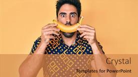  Presentation with banana - Slides enhanced with handsome-hispanic-man-with-beard background and a coral colored foreground
