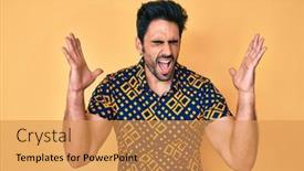  Presentation with 80s disco - Colorful presentation design enhanced with handsome-hispanic-man-with-beard backdrop and a yellow colored foreground