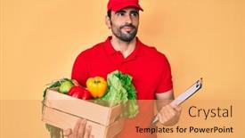  Presentation with food delivery - Audience pleasing slide set consisting of handsome-hispanic-man-with-beard backdrop and a coral colored foreground