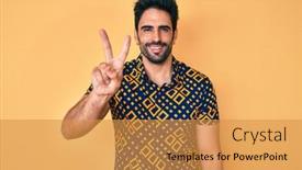 Presentation with 80s disco - Presentation theme with handsome-hispanic-man-with-beard background and a gold colored foreground