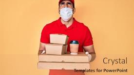  Presentation with food mask - Amazing presentation design having handsome-hispanic-man-with-beard backdrop and a coral colored foreground