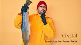  Presentation with fisherman - Presentation design consisting of handsome-hispanic-man-with-beard background and a yellow colored foreground