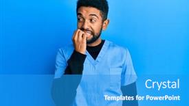  Presentation with stressed nurse - Cool new PPT layouts with handsome-hispanic-man-with-beard backdrop and a teal colored foreground