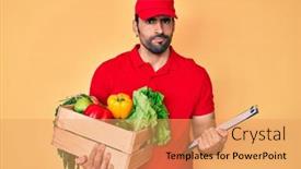  Presentation with food problem - PPT layouts having handsome-hispanic-man-with-beard background and a coral colored foreground