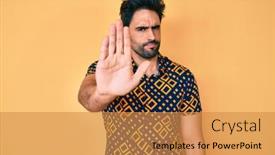  Presentation with 80s disco - Audience pleasing presentation theme consisting of handsome-hispanic-man-with-beard backdrop and a gold colored foreground