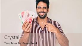  Presentation with old wite man and his music - Beautiful PPT theme featuring handsome-hispanic-man-with-beard backdrop and a coral colored foreground