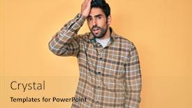  Presentation with beard - Colorful PPT theme enhanced with handsome-hispanic-man-with-beard backdrop and a coral colored foreground