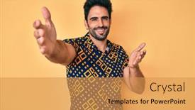  Presentation with 80s disco - Presentation theme enhanced with handsome-hispanic-man-with-beard background and a gold colored foreground