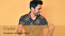  Presentation with 80s disco - Beautiful slides featuring handsome-hispanic-man-with-beard backdrop and a gold colored foreground