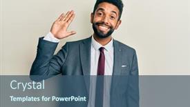  Presentation with business hello - Beautiful slides featuring handsome-hispanic-man-with-beard backdrop and a ocean colored foreground