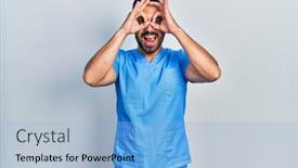  Presentation with male nurse - PPT layouts featuring handsome-hispanic-man-with-beard background and a light blue colored foreground