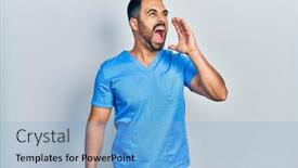  Presentation with male nurse - PPT theme with handsome-hispanic-man-with-beard background and a light blue colored foreground