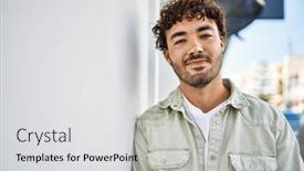  Presentation with gold man smile - Slide deck having handsome-hispanic-man-with-beard background and a light gray colored foreground