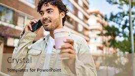  Presentation with beard - Presentation theme consisting of handsome-hispanic-man-with-beard background and a coral colored foreground