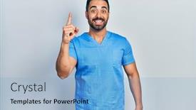  Presentation with male nurse - Presentation design with handsome-hispanic-man-with-beard background and a light blue colored foreground