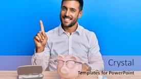  Presentation with saving - Slide set consisting of handsome-hispanic-man-with-piggy background and a lemonade colored foreground