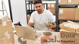  Presentation with working - Slide set consisting of handsome-hispanic-man-working-doing background and a coral colored foreground