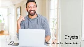  Presentation with hispanic heritage culture - Presentation design enhanced with handsome hispanic man working using background and a light gray colored foreground