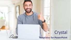  Presentation with hispanic heritage celebration - Audience pleasing presentation design consisting of handsome hispanic man working using backdrop and a sky blue colored foreground