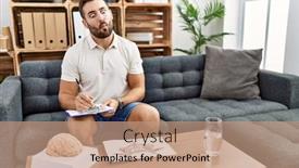  Presentation with working - Presentation design consisting of handsome-hispanic-man-working background and a coral colored foreground