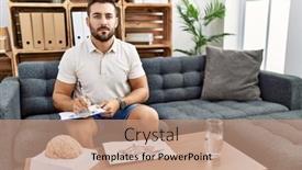  Presentation with working - Slides having handsome-hispanic-man-working background and a coral colored foreground