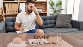  Presentation with psychology stress - Presentation theme having handsome-hispanic-man-working background and a coral colored foreground