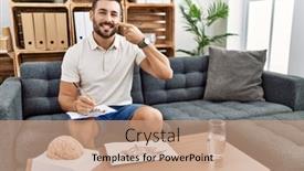  Presentation with working - Presentation consisting of handsome-hispanic-man-working background and a coral colored foreground