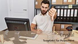  Presentation with working - Presentation design having handsome-hispanic-man-working background and a  colored foreground