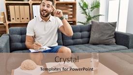  Presentation with great idea - PPT theme consisting of handsome-hispanic-man-working background and a  colored foreground