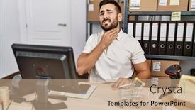  Presentation with sore throat - Slide deck consisting of handsome-hispanic-man-working background and a coral colored foreground
