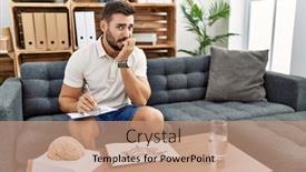  Presentation with psychology anxiety - PPT theme having handsome-hispanic-man-working background and a coral colored foreground