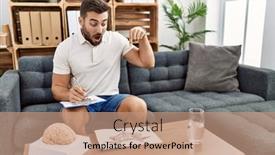  Presentation with working - Presentation design with handsome-hispanic-man-working background and a coral colored foreground