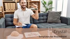  Presentation with working - Slides consisting of handsome-hispanic-man-working background and a coral colored foreground