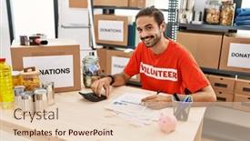  Presentation with donation - Presentation theme featuring handsome-hispanic-man-working background and a  colored foreground