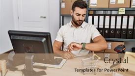  Presentation with working - Slide deck featuring handsome-hispanic-man-working background and a coral colored foreground
