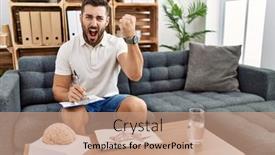  Presentation with psychology anger - PPT theme with handsome-hispanic-man-working background and a coral colored foreground