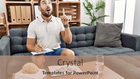  Presentation with working in a clinic - PPT theme enhanced with handsome-hispanic-man-working background and a coral colored foreground