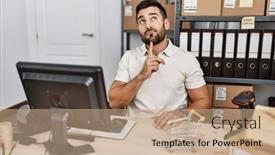  Presentation with working - Slide set having handsome-hispanic-man-working background and a coral colored foreground