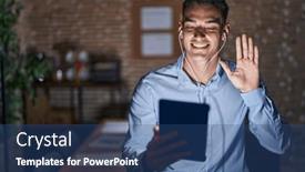  Presentation with saying - Slides enhanced with handsome-hispanic-man-working background and a ocean colored foreground