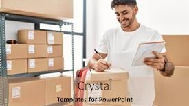  Presentation with writing - Theme consisting of handsome-hispanic-man-writing-address background and a coral colored foreground