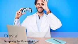  Presentation with optometry - Audience pleasing presentation theme consisting of handsome-hispanic-optician-man backdrop and a soft green colored foreground