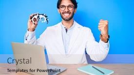  Presentation with optometry - PPT theme having handsome-hispanic-optician-man background and a soft green colored foreground