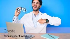  Presentation with optometry - Theme having handsome-hispanic-optician-man background and a soft green colored foreground