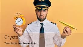  Presentation with pilot - PPT theme with handsome-hispanic-pilot-man-holding background and a coral colored foreground