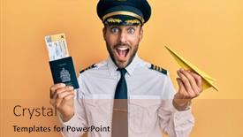  Presentation with pilot - PPT theme consisting of handsome-hispanic-pilot-man-holding background and a coral colored foreground