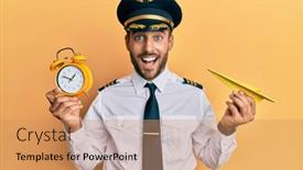  Presentation with pilot - Colorful PPT theme enhanced with handsome-hispanic-pilot-man-holding backdrop and a coral colored foreground