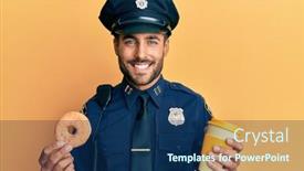  Presentation with eating - Audience pleasing presentation theme consisting of handsome-hispanic-police-man-eating backdrop and a navy blue colored foreground