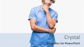  Presentation with hand surgeon - Colorful PPT theme enhanced with handsome hispanic surgeon doctor man over isolated background looking confident at the camera with smile with crossed arms and hand raised on chin thinking positive backdrop and a teal colored foreground